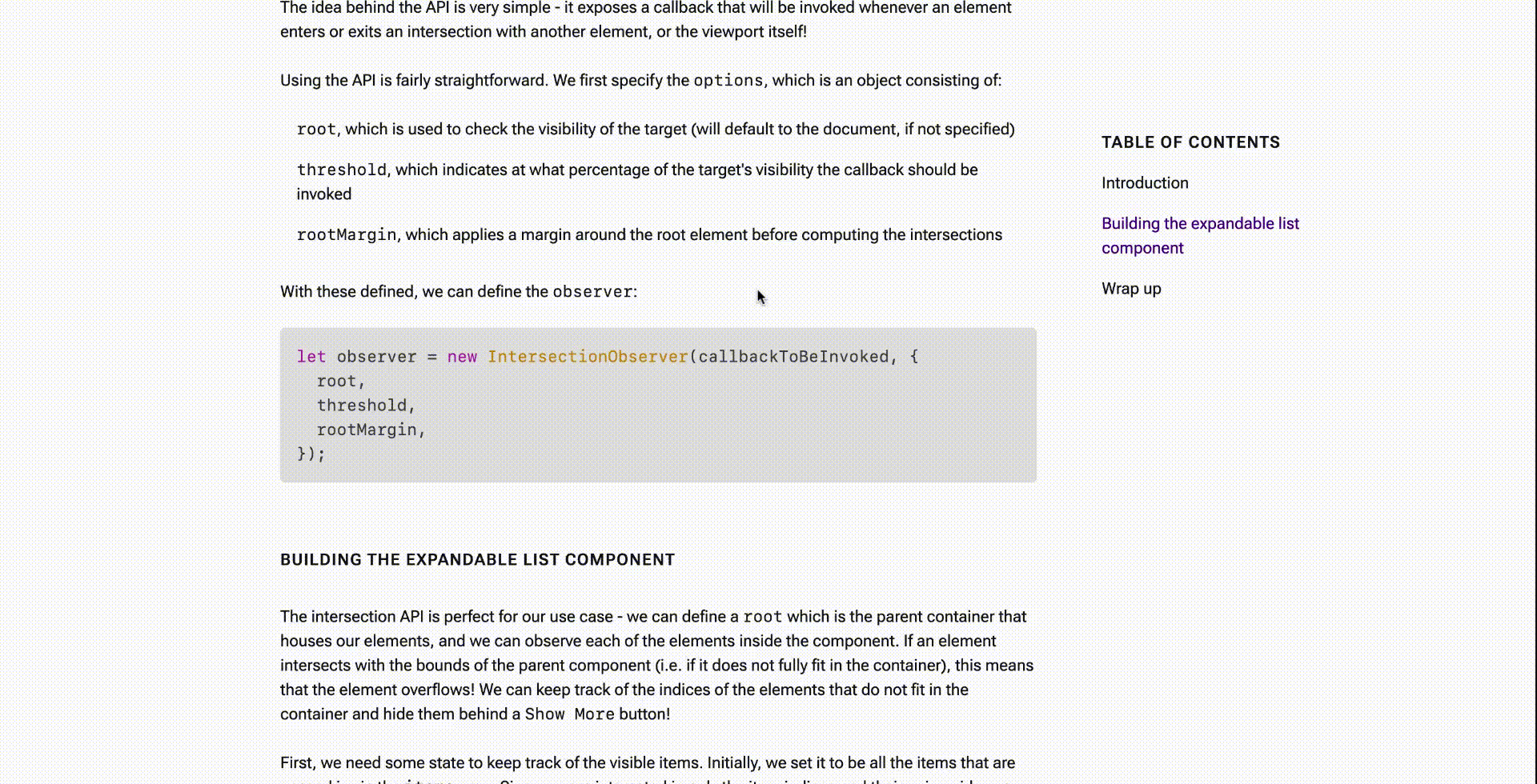 Demonstration of an improved table of contents where the highlighted section reflects the section being read